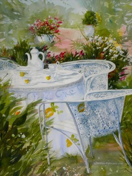 thé au jardin aquarelle Peinture à l'huile